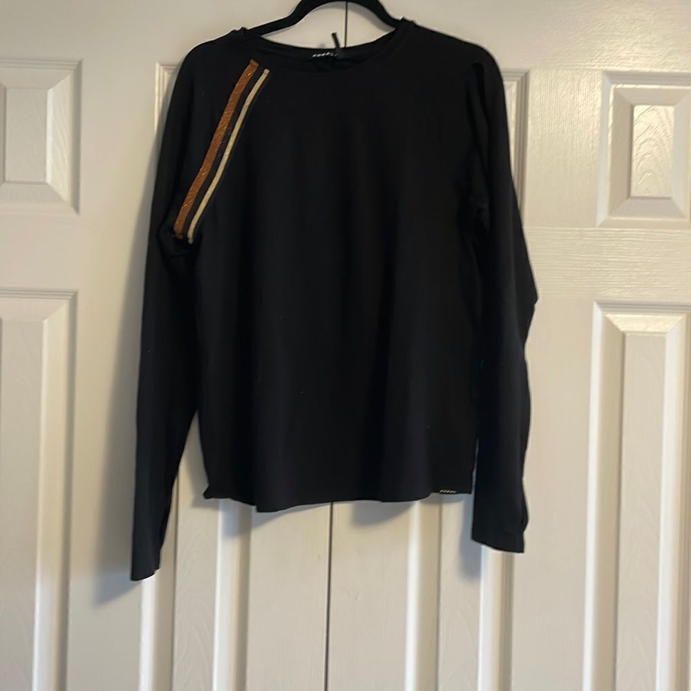 Koral Women’s Black Metallic Stripe Sweatshirt Top Size M